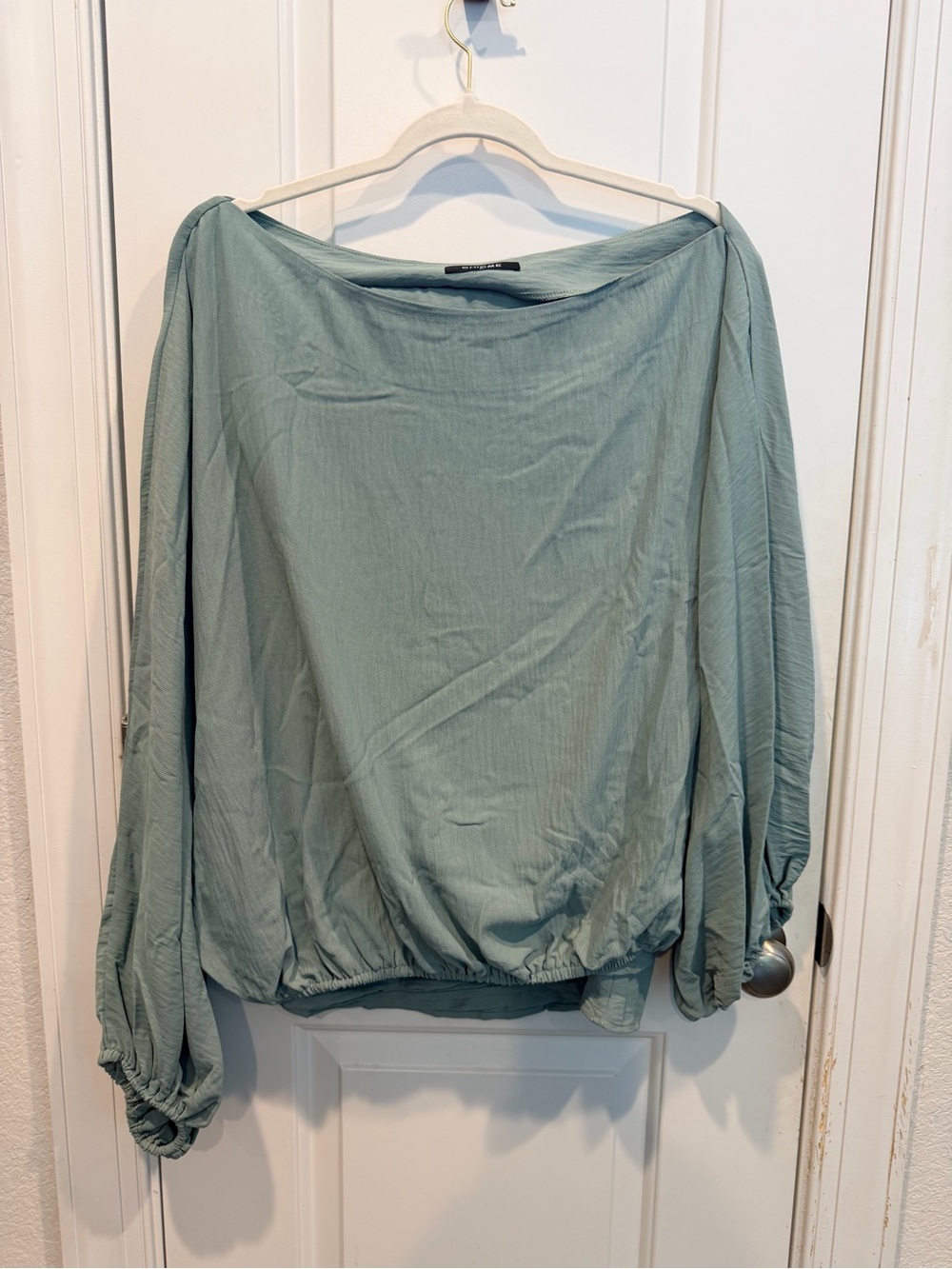 chic me Sage Green Boatneck Blouson Top with matching Wide Leg pant Set